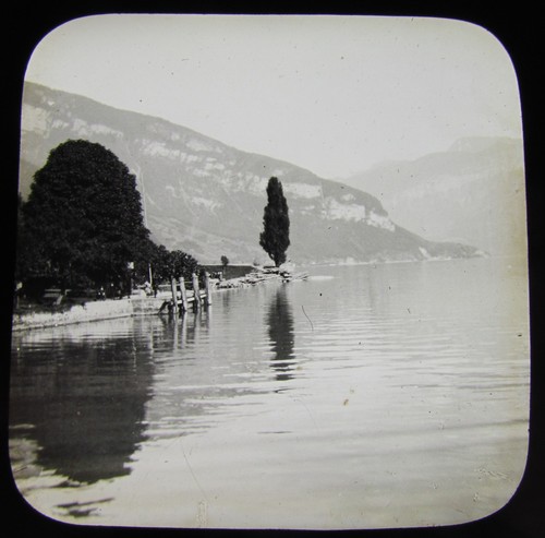 Glass magic lantern slide - glass, lake