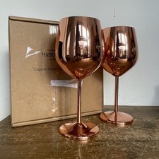 Copper Finish Wine Glasses Set Pair 2 M & W Maison & White Glass Metallic