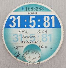 1981 CAR TAX DISC / VEHICLE ROAD FUND LICENCE - FROM 1956 JENSEN 541