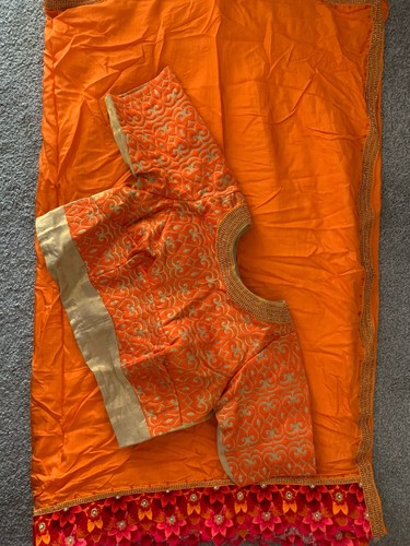 Orange saree with - orange,