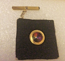 Sophos Vintage Tie Pin/Tack Goldtone Multi Coloured Crystal Stone & Chain,