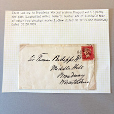 QV 1859 Postal History Cover 1d Red Stars P14 LUDLOW to BROADWAY, WORCESTERSHIRE