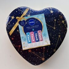 NIVEA Empty Tin Heart Shaped  Lip Care Tin Blue Feel Luscious Balms Gift Metal