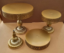 Set of 3 Gold Coloured Wedding Cake Stands 12" - 10" - 8" Interchangable Stands.