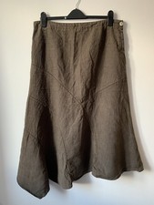 Oska Long Brown Linen Skirt, Size IV. Panelled Asymmetrical Hem Langenlook Arty