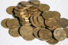 25 BRASS THREE PENCES BULK LOT OLD ENGLISH COINS