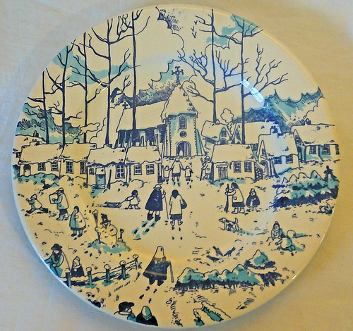 Vintage winter village plate - vintage,