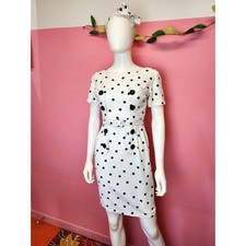 Size XXS Vintage 1950's Black and White Polka Dot Belted Wiggle Dress