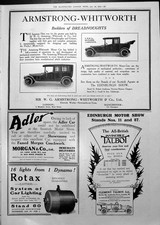 Old Armstrong-Whitworth Six-Cylinder Landaulette Rotax Adverts 1913 20th