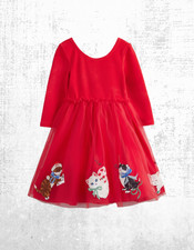 Mini Boden Girls Tulle Dress Katie Kitten Long Sleeve Red RRP £45