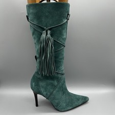 Faith Knee Boots Tassel Point Stiletto Leather Suede Green Womens Uk 5 Eu 38