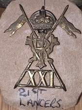 21st Lancers British Army 1916 all brass economy issue Cap Badge rare ww1 