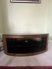 Dark Wood Style Oval Coffee Table Or TV Stand With Glass Top And Shelf