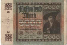 GERMANY BANKNOTE 5000 P81a 1922 GVF Firmenzeichen N