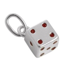 Sterling Silver & Red Enamel Dice Charm 6-Sided Die Gambling Game Charms