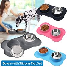 Double Pet Dog Bowls Food Water Stainless Steel Non Slip Puppy Cat Feeding