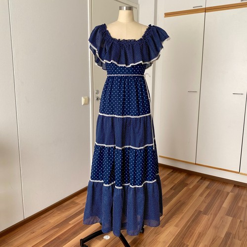 1970s off shoulder navy - shoulder, blue