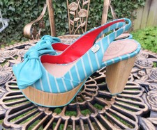FEUD London Hand Made Stripy Aqua Heels - Leather Women Shoes UK6