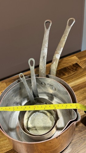 Vintage copper pans with lips - vintage,
