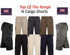 Shorts Mens 3/4 Cargo Knee Length Combat Multi Pocket Long Elasticated Size NEW