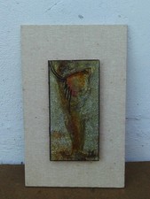 Vintage Abstract Varnished Metallic Paint Oil painting mounted on Backing Board