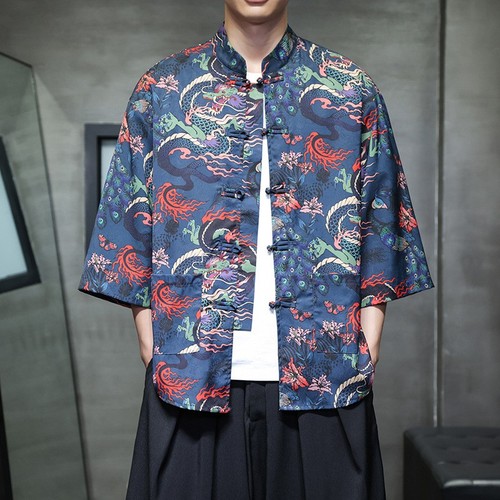 Mens chinese blue gold dragon - mens,