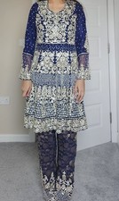 Navy Blue Silver Embroidered