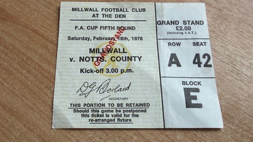Ticket 1977 millwall v - ticket, 1977/78