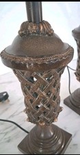 Table Lamp X 1 Brown Gold Basket weave Pattern Lesser & Pavey (2 Available)