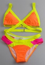 Women Ladies Sexy Bandage Neon Bikini Set Padded Swimsuit Beachwear Swimwear