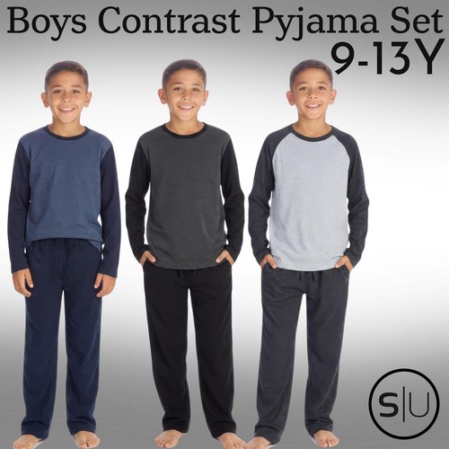 Boys plain contrast pyjama - pyjama, set