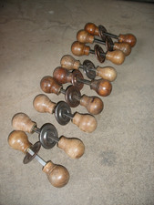 Pair of reclaimed 1930s round hardwood door knobs / handles