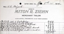 Vintage 1921 Sutter Creek California Tailor Receipt Merchant Tailor Services