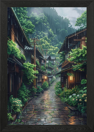 Rainy street framed wall - rainy,
