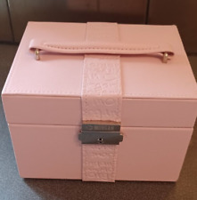 Pink faux leather travel jewellery storage case - 2 layer, mirror, Lockable BNIB