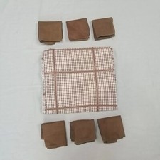 Vintage Tablecloth De witte lietaer Check Cotton & 6 Brown Irish Linen Napkins