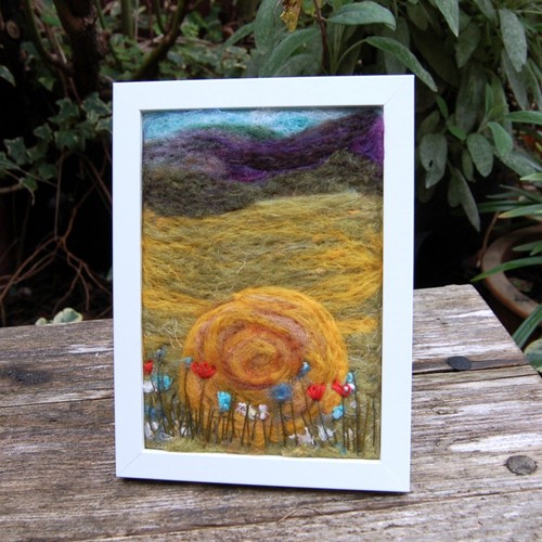 Needle felted wool hay meadow - needle,