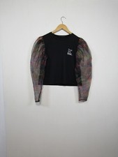 Women’s Zara Top Size M Medium Black Trust The Flow Blouse Organza Puff Sleeve