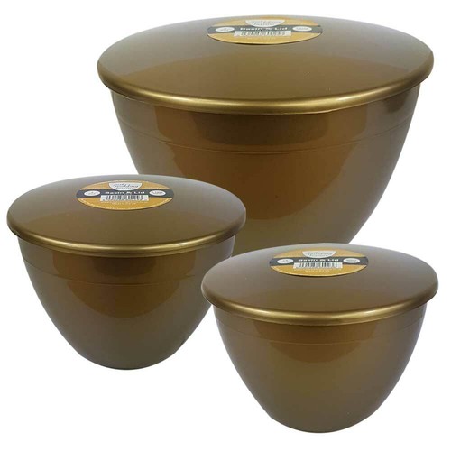 Pudding basins with lids gold - with,