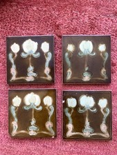 4 Antique Tiles Art Nouveau 