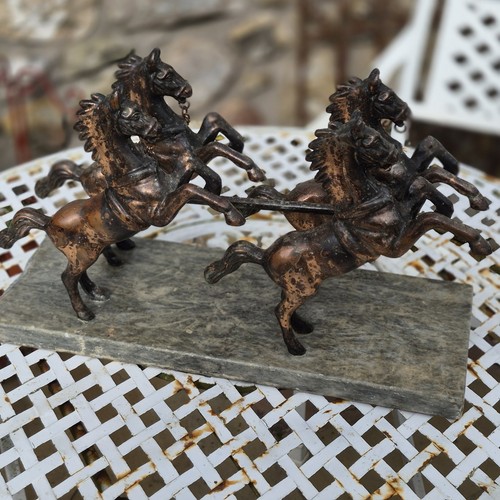 Four spelter horses marble - spelter,