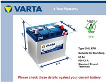 EFB Car Battery N65 Varta 005L
