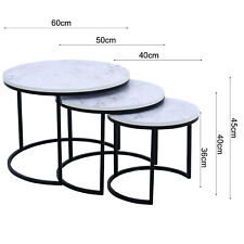 White Marble Effect Nesting Tables Round Nest of 2/3 Table Side End Coffee Table