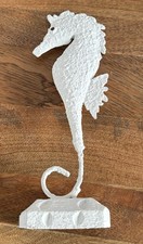 Lightweight White Seahorse Sea Horse Sculpture Sea Figure Wooden Base 8”