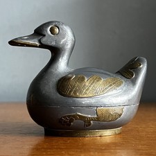 Vintage Duck Trinket Box made of Pewter and Brass Retro Bird