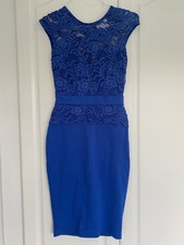 Jessica Wright Lipsy Blue Lace Bodycon Pencil Feminine Midi Dress Size 8 (S)
