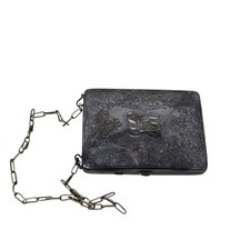 Vintage Silver Metal Coin Purse Compact Wallet Mirror Link Chain Art Deco