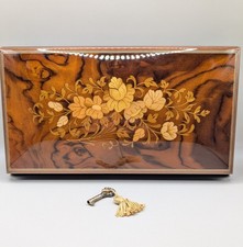Large Italian Grain Wood Marquetry Inlaid Lockable Musical Jewellery Box Mozart 