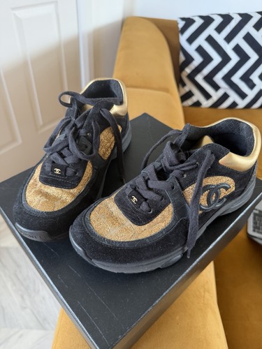 Chanel black gold trainers - chanel,