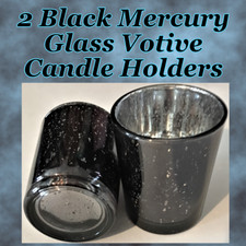 2 Black Mercury Glass Votive